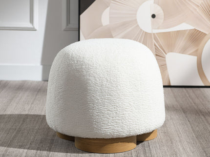 Round Soft Teddy Fabric Upholstered Ottoman With Metal Accents