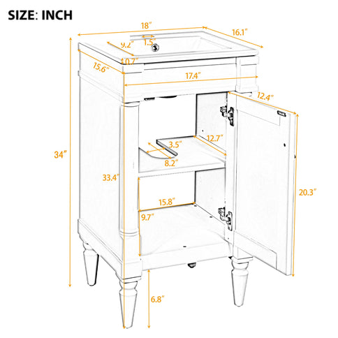 Bathroom Vanity With Sink, Storage Cabinet With Door, Drop In Sink, Compact Freestanding Design