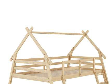 Twin Over Queen House Bunk Bed With Climbing Nets And Climbing Ramp