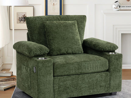Fabric Sofa Bed With Cupholders And USB Charging Ports Chair For Living Room