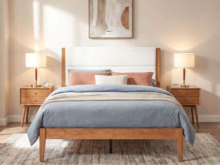 Platform Bed Frame With Upholstered Headboard, Slat Support