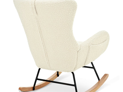 Rocking Chair Nursery, Teddy Upholstered Rocker Glider Chair With High Backrest, Adjustable Headrest & Pocket, Comfy Glider Chair For Nursery, Bedroom, Living Room, Offices, Rubber Wood