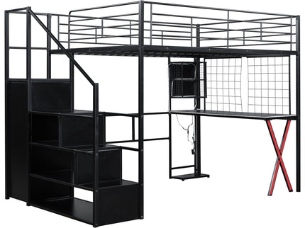 Loft Bed With Built In Work Station, Wardrobe, Storage Staircase And LED