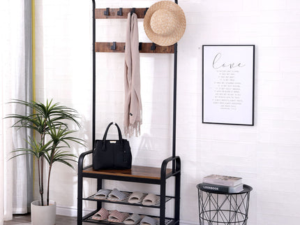 Hall Tree With Shoe Bench For Entryway With 9 Removable Hooks