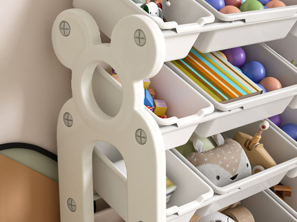 Multi Functional Kids Toy Storage Organizer Cabinet With Hdpe Shelf And 12 Bins - Gray White