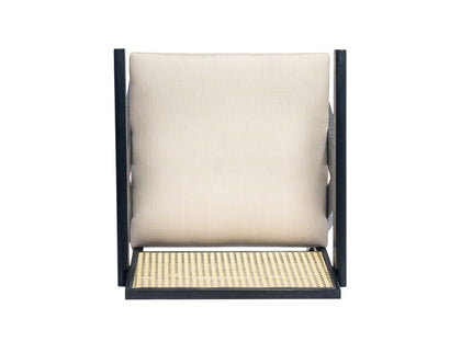 Woven Cane Plastic Backrest Bar Stool Foam Padded Fabric Seat & Durable Rubberwood Frame - Cream Gray