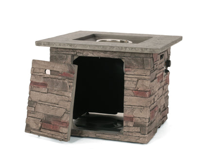 Classic Design Square Fire Pit With Top And 40, 000 Btu Heat Output - Stone Gray