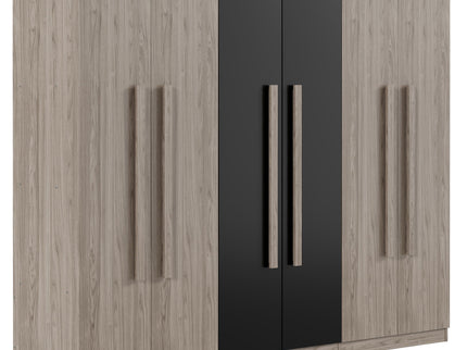 6 Doors Wardrobe Storage For Bedroom, With 2 Drawers Inside - Black / Nature