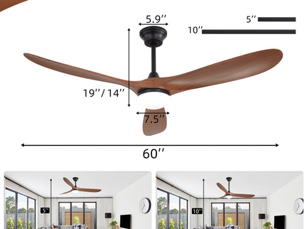 Smart Ceiling Fan With Lights, 3 Blades, Reversible Quiet DC Motor For Indoor