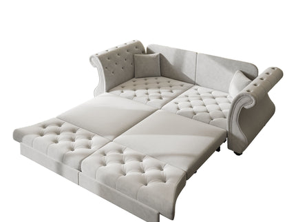 Oversized Chesterfield Pull Out Sofa Bed, Roll Arm Couch With Flower Tufting For Living Room