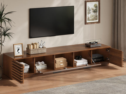 TV Stand With LED Lighting, Soft Closing Hinges, Cable Management - Walnut