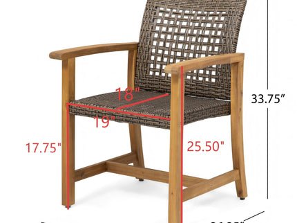 7 Piece Patio Dining Set, Slatted Table & 6 Chairs For Patio Garden - Mocha / Teak