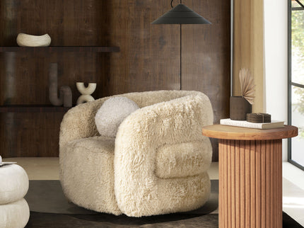 Colt - Fur Swivel Upholstered Barrel Accent Arm Chair - Cream Beige