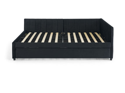 Full Size Upholstered Daybed With Trundle, Tufted Backrest And Armrests - Black