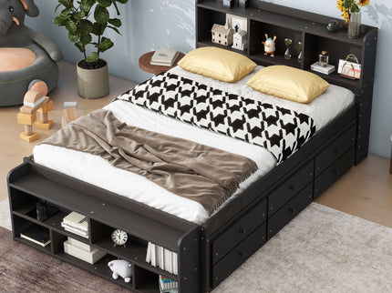 Bed With Bookcase Headboard, Under Bed Storage Drawers And Bed End Storage Case