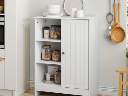Classic Freestanding Bathroom And Kitchen Storage Cabinet With Adjustable Shelves - White