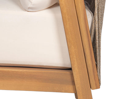Outdoor Lounge Chair With Woven Backrest, Solid Wood Frame, Comfortable Cushions