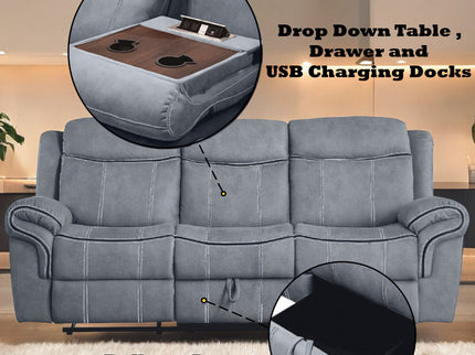 Zubaida - Two Tone Recliner Sofa With USB Port Drop Down Table