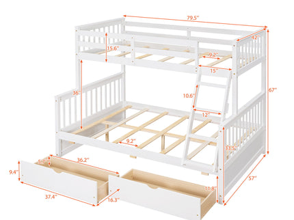 Bunk Bed With Ladders And 2 Storage Drawers