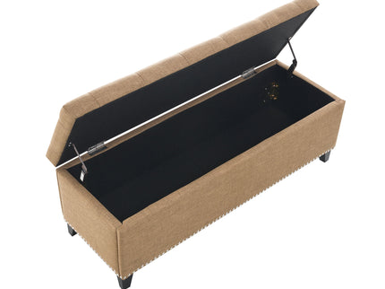 Button-Tufted Storage Ottoman With Safety Close Hinge