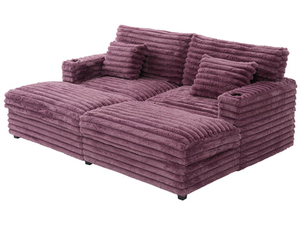 Oversized Double Chaise Lounge Sofa Bed With USB Ports And Cup Holders