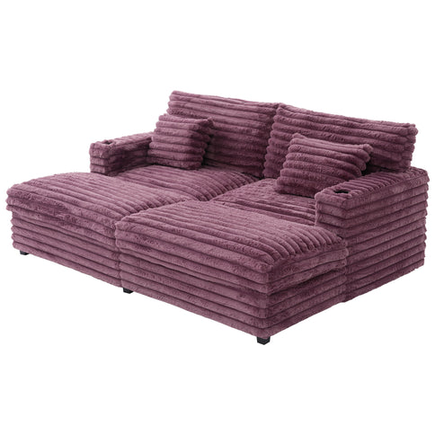Oversized Double Chaise Lounge Sofa With USB Ports And Cup Holders
