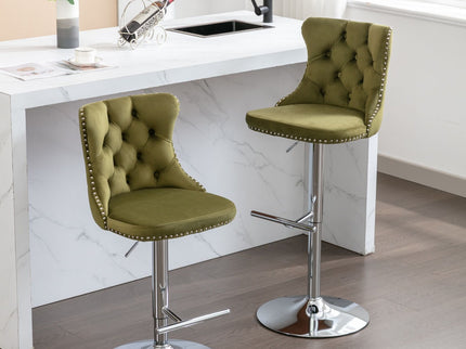 Swivel Barstools Adjusatble Seat Height From 25-33", Modern Upholstered Base Bar Stools With Backs Comfortable Tufted For Home Pub And Kitchen Island (Set of 2)