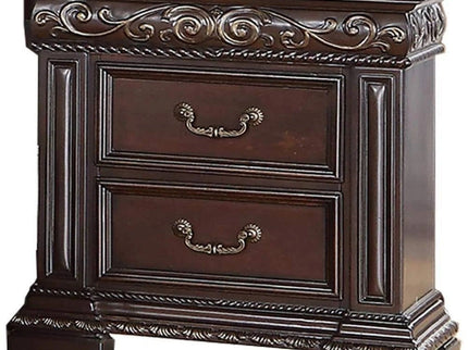 2 Drawer Nightstand, Carvings Bedside Table, Bedroom Furniture - Cherry