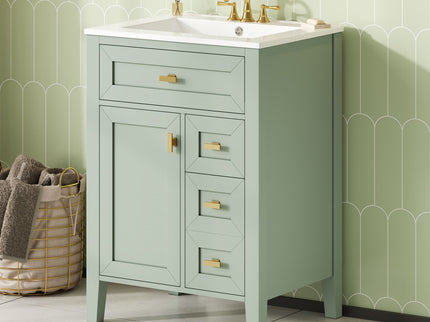 Bathroom Vanity With Sink, 3 Drawers & Cabinet With 2 Tier Door Storage Rack, Soft Close Doors & Drawers