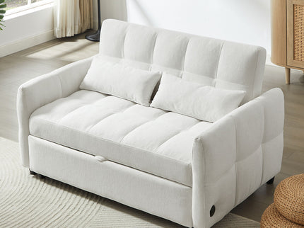 Loveseat Sofa Pull-Out Bed With Adjustable Backrest, 3 USB Ports And 2 Lumbar Pillows For Living Room