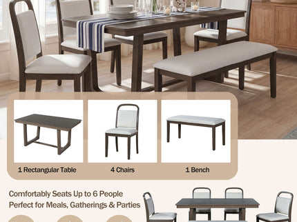Farmhouse Dining Set With 4 Upholstered Chairs & 1 Bench