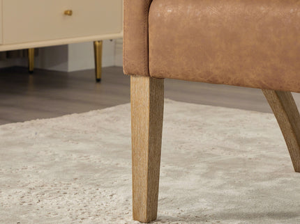 Upholstered Open Back Armchair With Weathered Rubberwood Legs
