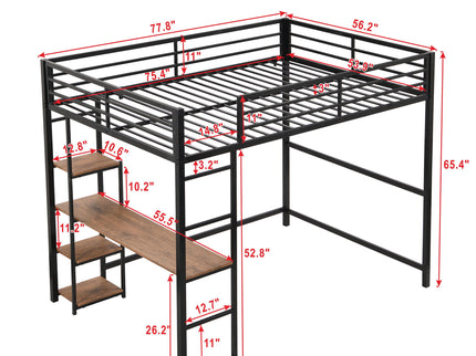 Loft Bed With Built In Desk And Storage Shelves, Full Size - Black