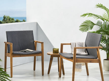 Tranquilize - Outdoor Wooden Club Chair With Woven Wicker Seat And Back (Set of 2) - Light Brown