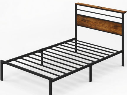 Platform Bed Frame With Charging Station & Headboard Shelves