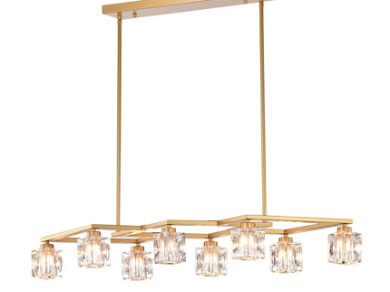 Crystal Chandelier For Dining Room, 8 Light Kitchen Chandelier Light Fixture Modern Metal Industrial Chandeliers For Farmhouse Entryway Living Room (8*G9 Bulbs Included) - Matte Gold