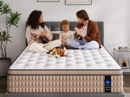14" King Mattress Hotel Collection Hybrid Mattress With Gel Memory Foam & Pocket Springs - Brown / White