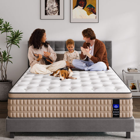 14" King Mattress Hotel Collection Hybrid Mattress With Gel Memory Foam & Pocket Springs - Brown / White