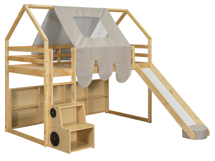 Loft Bed With House Shaped Frame And Tent