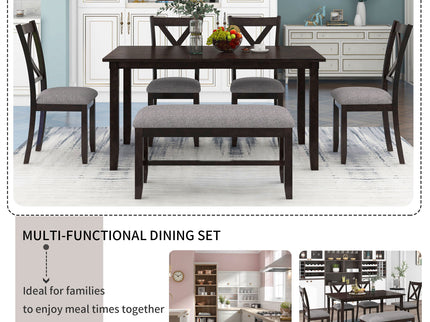 6 Piece Rectangular Dining Table Set With 4 Chairs And Bench