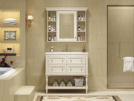 Bathroom Vanity With Medicine Cabinet, Storage Cabinet With 4 Drawers, Adjustable Shelf Mirror