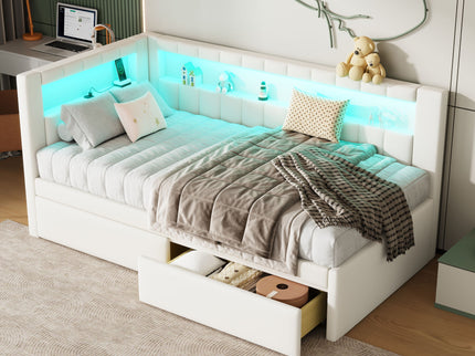 Upholstered Platform Bed With USB Ports And LED Belt