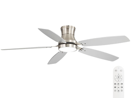 52" Flush Mount Ceiling Fan With Light, DC Motor, Remote Control, Dual Color