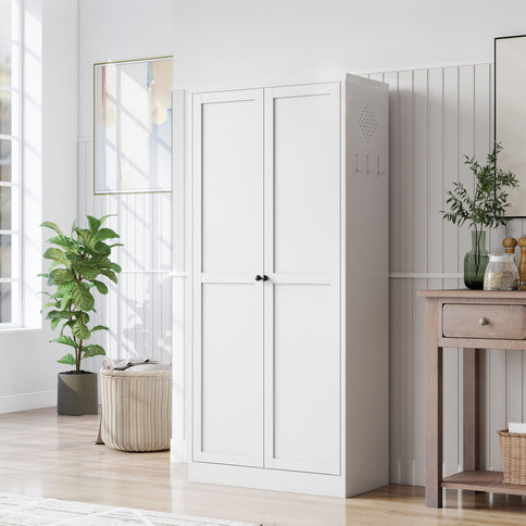 Kitchen Pantry Cabinet Adjustable Storage With 4 Shelves, Heavy Duty Freestanding Pantry Organizer - White