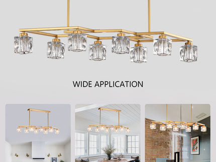Crystal Chandelier For Dining Room, 8 Light Kitchen Chandelier Light Fixture Modern Metal Industrial Chandeliers For Farmhouse Entryway Living Room (8*G9 Bulbs Included) - Matte Gold