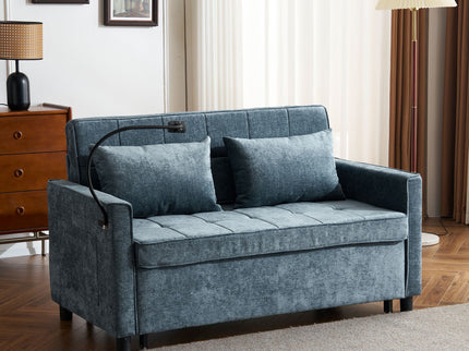 Pull-Out Sleeper Sofa With Reversible Backrest Cushion, Side Pockets, 2 USB Ports And A Phone Holder For Living Room