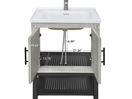 Modern Freestanding Bathroom Vanity With Ceramic Sink, Hot And Cold Faucet, Storage Cabinet & Open Shelf