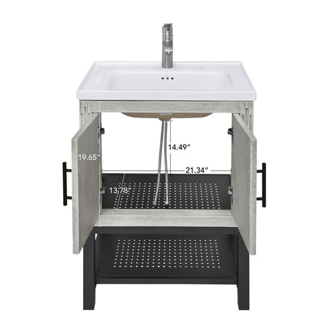 Modern Freestanding Bathroom Vanity With Ceramic Sink, Hot And Cold Faucet, Storage Cabinet & Open Shelf