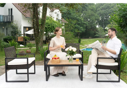 4 Piece Patio Furniture Set With Acacia Wood Table Top And Cushions