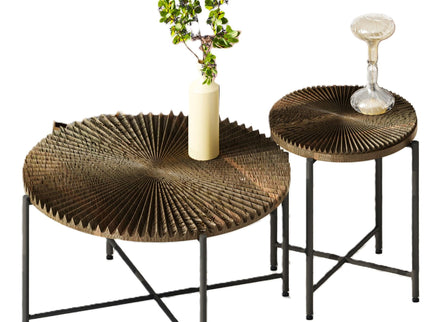 Radial - Pattern Coffee And End Table Set Waterproof Cover, Distressed Cylindrical Design (Set of 2)